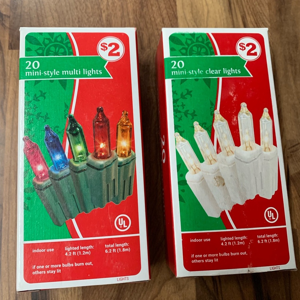 Mini Lights String Wire 40 Count Christmas Incandescent 4.2’ Lit Clear & Multi